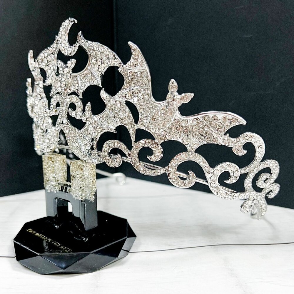 Vampire Bat Crown, Crystal crown, Witch crown, Evil queen crown, Silver crown - Picture 6 of 9